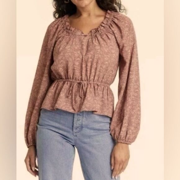 🛍️ WOMEN'S BALLOON LONG SLEEVE BLOUSE - UNIVERSAL THREAD MAUVE Floral Small 💥 - Picture 1 of 3